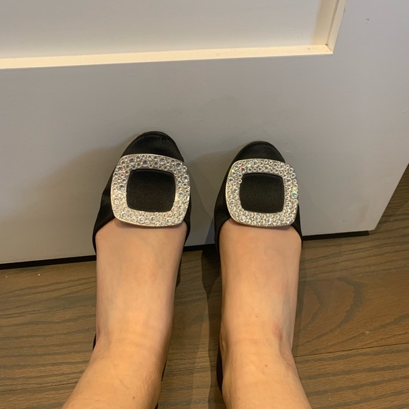 Roger Vivier Black Satin Trompette Crystals d' Orsay Ballet Flats - Picture 2 of 10